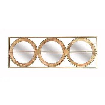 14" Brown and Gold Aluminum and Wood Geometric Framed Accent Mirror