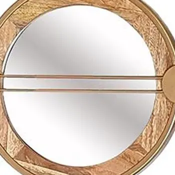 14" Brown and Gold Aluminum and Wood Geometric Framed Accent Mirror