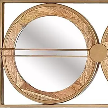 14" Brown and Gold Aluminum and Wood Geometric Framed Accent Mirror
