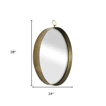 28" Gold Round Iron Framed Accent Mirror