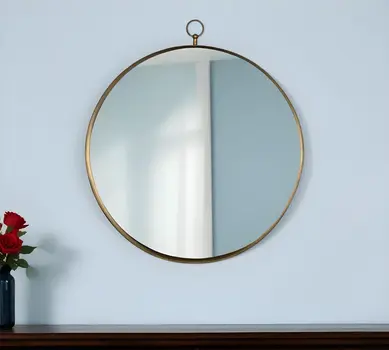 28" Gold Round Iron Framed Accent Mirror
