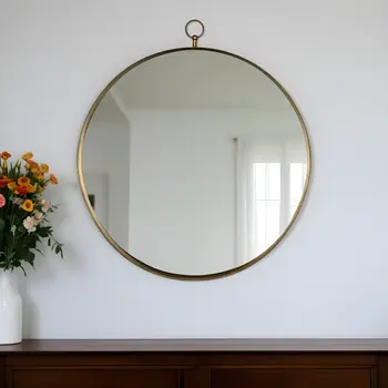34" Gold Round Iron Framed Accent Mirror