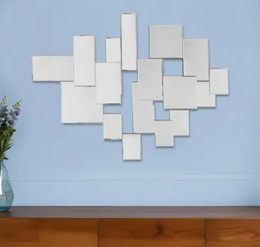 30" Clear Abstract Glass Contemporary Panels Unframed Accent Mirror