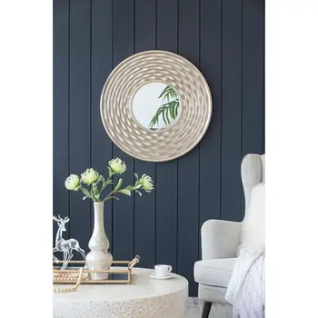 31" Silver Round Dimensional Thick Frame Accent Mirror