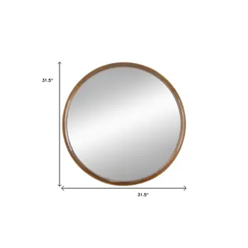 32" Brown Round Wood Framed Accent Mirror