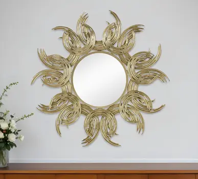 37" Gold Abstract Sunburst Iron Framed Accent Mirror