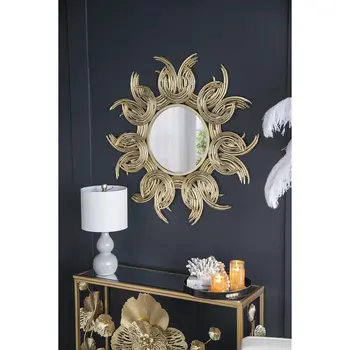 37" Gold Abstract Sunburst Iron Framed Accent Mirror