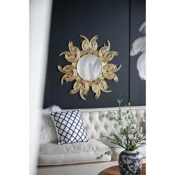 37" Gold Abstract Sunburst Iron Framed Accent Mirror