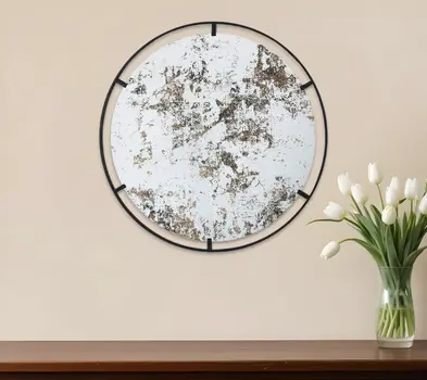 32" Black Round Iron Framed Accent Mirror