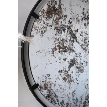32" Black Round Iron Framed Accent Mirror
