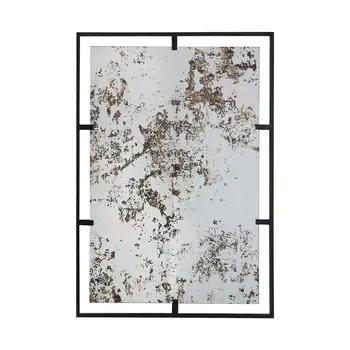 32" Black Iron Framed Antiqued Glass Accent Mirror