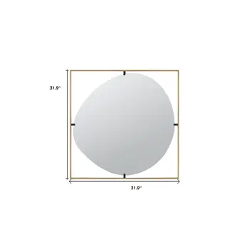 32" Gold Square Iron Framed Accent Mirror
