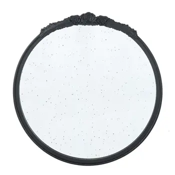 30" Black Crowned Top Antiqued Glass Round Framed Accent Mirror