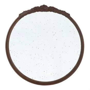 30" Brown Crowned Top Antiqued Glass Framed Accent Mirror