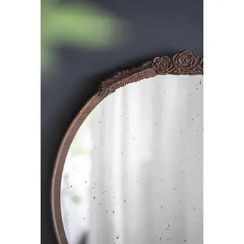 30" Brown Crowned Top Antiqued Glass Framed Accent Mirror