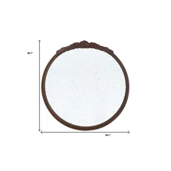 30" Brown Crowned Top Antiqued Glass Framed Accent Mirror