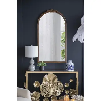 42" Brown Crowned Top Antiqued Glass Arch Framed Accent Mirror