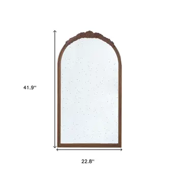 42" Brown Crowned Top Antiqued Glass Arch Framed Accent Mirror