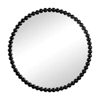 32" Black Round Iron Framed Accent Mirror