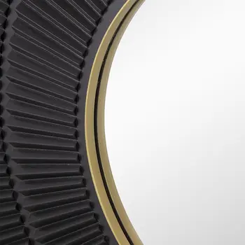 32" Black And Gold Round Wood And Metal Framed Accent Mirror