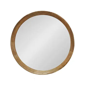 20" Natural Round Wood Framed Accent Mirror