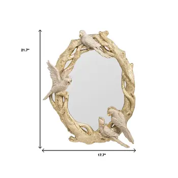 22" Gold Birds and Branches Resin Framed Accent Mirror