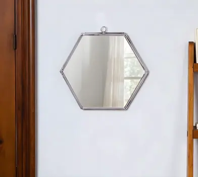 8" Silver Hexagon Steel Framed Accent Mirror