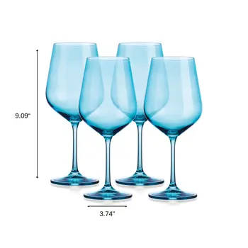 Set of Four Blue Crystal Balloon Bowl Stemmed Red Wine Glass