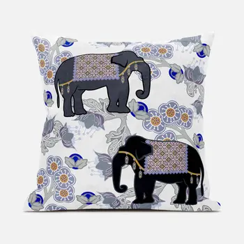 20x20 Gray Black Blue Elephant Blown Seam Broadcloth Animal Print Throw Pillow