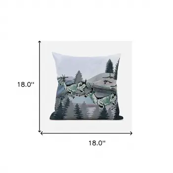 18x18 Muted Green Black Blue Deer Blown Seam Broadcloth Animal Print Throw Pillow