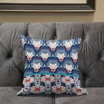 26x26 Gray Blue Orange Blown Seam Broadcloth Floral Throw Pillow