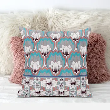 20x20 Mint Gray Orange Blown Seam Broadcloth Floral Throw Pillow