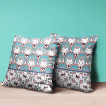20x20 Mint Gray Orange Blown Seam Broadcloth Floral Throw Pillow