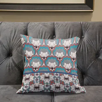20x20 Mint Gray Orange Blown Seam Broadcloth Floral Throw Pillow