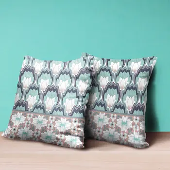 16x16 White Green Pink Blown Seam Broadcloth Floral Throw Pillow