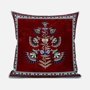 18x18 Red Blown Seam Broadcloth Floral Throw Pillow