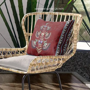 18x18 Red Blown Seam Broadcloth Floral Throw Pillow