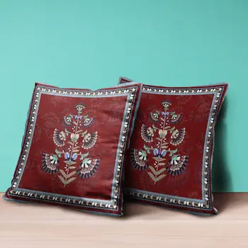 18x18 Red Blown Seam Broadcloth Floral Throw Pillow
