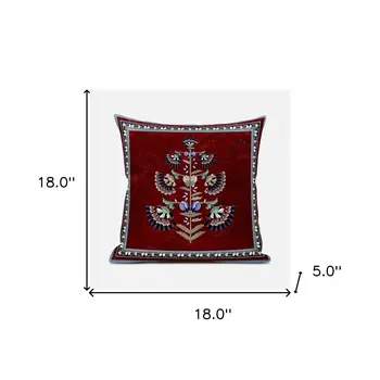 18x18 Red Blown Seam Broadcloth Floral Throw Pillow