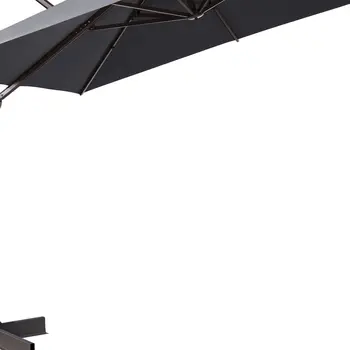 11' Dark Gray Polyester Square Tilt Cantilever Patio Umbrella With Stand