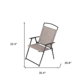 Set of Four 35" Brown Steel Sling Outdoor Folding Arm Chairs