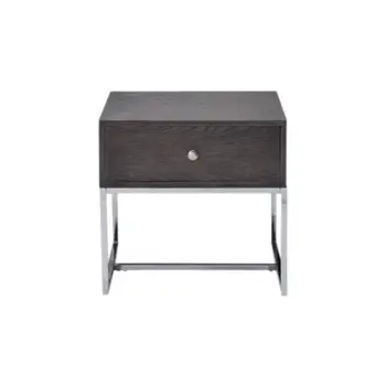 22" Chrome And Gray Oak Manufactured Wood Rectangular End Table With Drawer