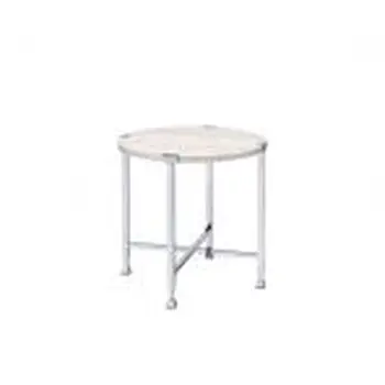 24" Chrome And White Oak Manufactured Wood And Metal Round End Table