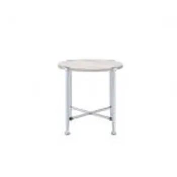 24" Chrome And White Oak Manufactured Wood And Metal Round End Table