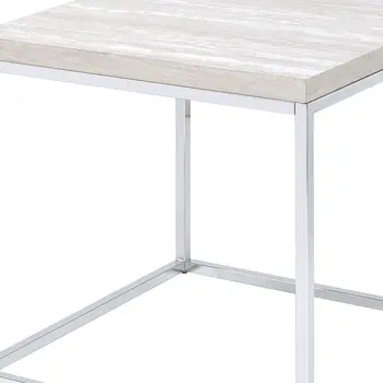 24" Chrome And White Oak Manufactured Wood And Metal Square End Table