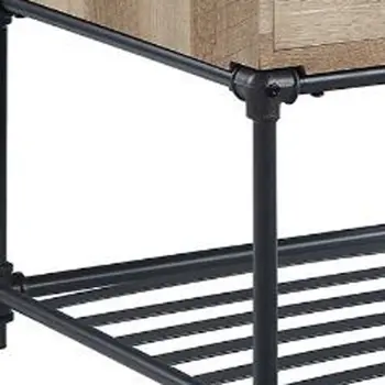 22" Sandy Black And Oak Manufactured Wood And Metal Square End Table With Drawer And Shelf
