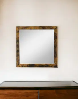 35" Brown And Black Square Wood Framed Mounted Dresser Mirror
