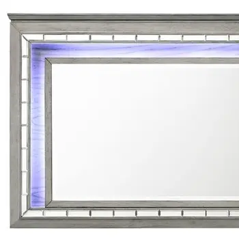 37" Gray Lighted Wood Framed Mounted Dresser Mirror