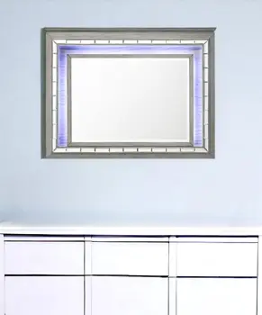 37" Gray Lighted Wood Framed Mounted Dresser Mirror