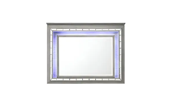 37" Gray Lighted Wood Framed Mounted Dresser Mirror